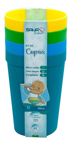 Kit Com 4 Copos Infantis 380 Ml Para Meninos Sana Babies ®