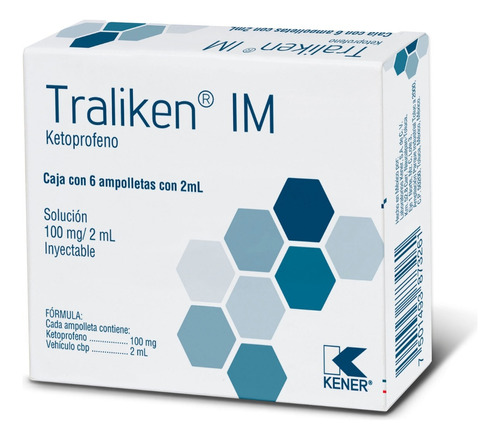 Kener Traliken Im Ketoprofeno Solucion 100mg/ 2ml 6 Amp. 