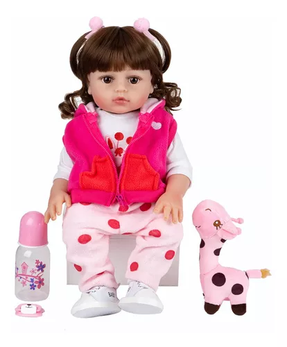 Brastoy Boneca Bebê Reborn Silicone Menina Panda Olhos Castanhos