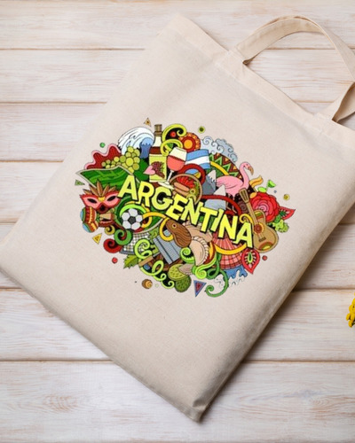 Tote Bag Tela Estampado Imagen Costumbres Argentino 40x35cm Beige Costumbres Argentino