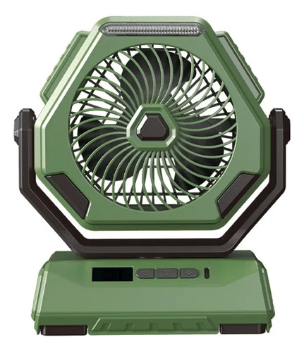 Ventilador De Camping Portátil Recargable Con Luz Led Y Ganc Verde