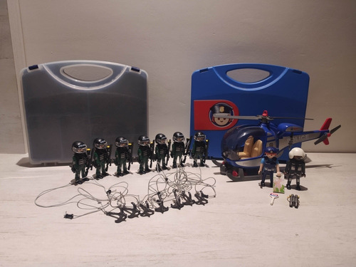 Imagen 1 de 6 de Playmobil Policías Lote 5 Muñecos + Helicóptero