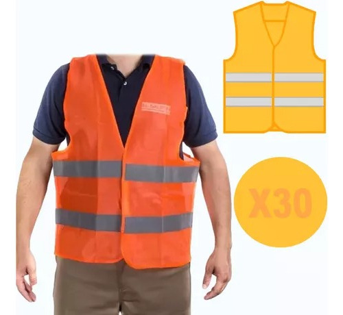 Kit X30 Chalecos Refrectario Naranja Fluo Seguridad  