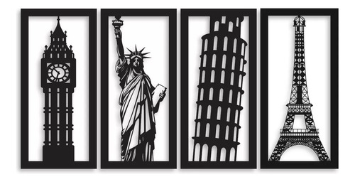 Imagen 2 de 5 de Cuadro Calado Monumentos Eiffel Libertad Pisa Big Ben Set X4