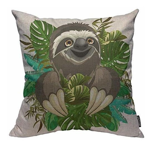 Mugod Sloth Throw Pillow Cover Sloth Cartoon On Tropical Jun