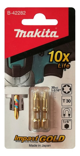 Imagen 2 de 5 de 2 Puntas Atornilladoras Makita T30 Impact Gold 30 Mm B-42282