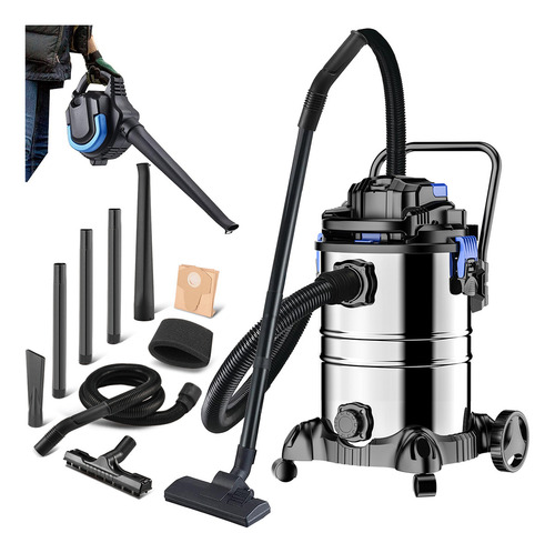 4 En 1 Aspiradora Industrial Solido Y Liquido Alta Potencia 25lts Vacío 17kpa La Cabeza Desmontable Se Puede Utilizar Como Aspiradora Negro Plateado