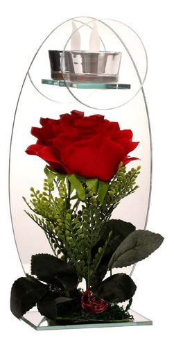 Florero Adorno De Cristal 28 Cm Led Rosa Roja