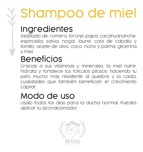 Imagen 3 de 9 de Shampoo De Miel 250 Ml Shampoo Sin Sal
