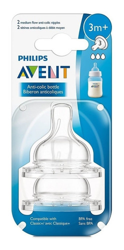 Set 2 Tetinas Avent Classic Anti-colic 3m+