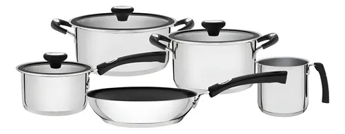 Jogo de Panelas Tramontina Solar Silicone Aço Inox 5 Peças