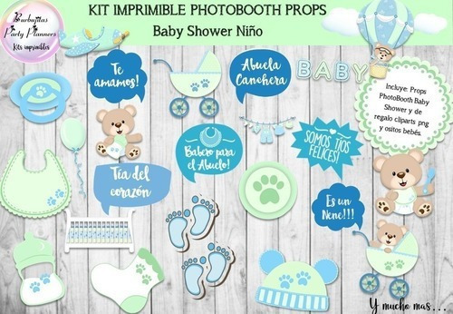 Baby Shower Niño Varon Celeste Y Verde Photo Booth Props