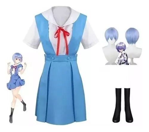 Neon Genesis Evangelion Eva Cosplay Uniforme Escolar+peluca