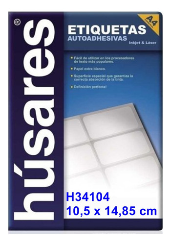 200 Hojas Etiqueta Autoadhesiva Husares H34104 A4 10,5x14,85