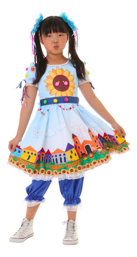 Vestido São João Infantil Super Luxo Azul Claro