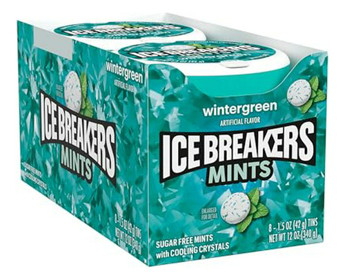 8 Latas De Mentas Sin Azúcar Ice Breakers Wintergreen, 1.5 O