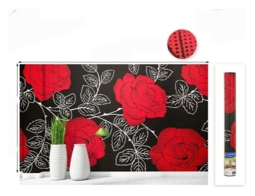 Papel Tapiz Adhesivo Diseño Flores Rojas 45cmx2 Metros 