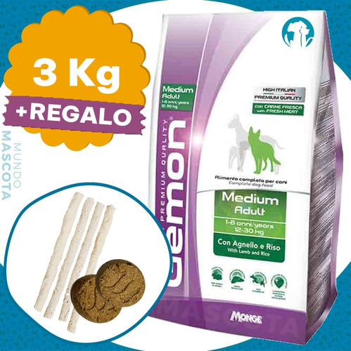 Gemon High Premium Perro Adulto Cordero Arroz 3 Kg + Regalo