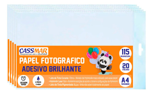 Papel Fotográfico Adesivo 115g A4 À Prova D´água 100 Folhas