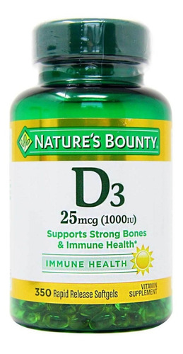 Vitamina D3 25 Mg 1000 Iu 350 Capsulas Originales Usa