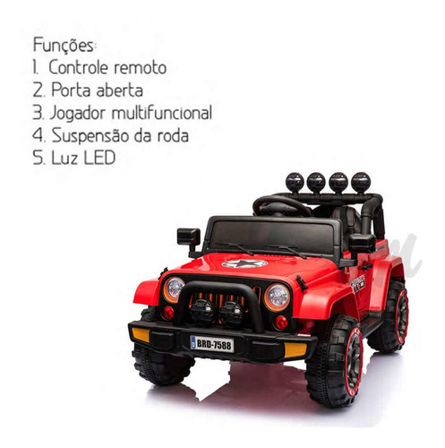 Carrinho Elétrico Infantil Jipe Vermelho 2 Motores Potente