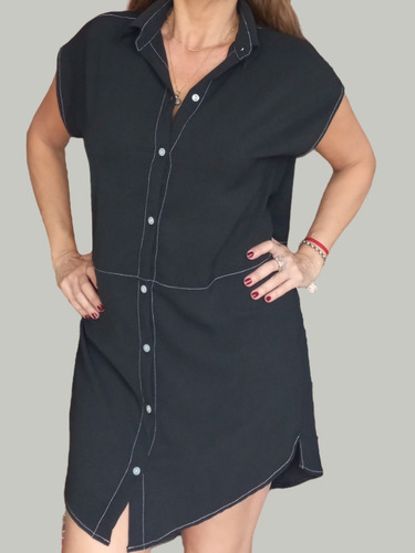 Imagen 3 de 6 de Vestido Camisero Poplin Elastizado Y Broderie