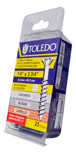 Tornillo Para Concreto Cab Plana Ph 1/4 X 3.3/4 25pz Toledo