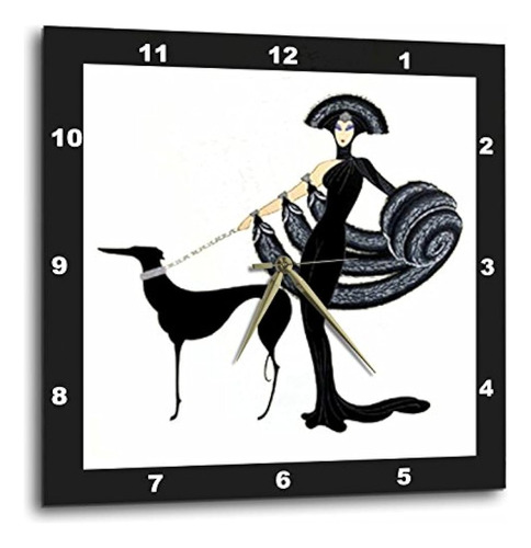 3drose Dpp_43794_3 Reloj De Pared Art Deco Lady Con Perro, 1