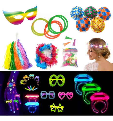 Combo Cotillon Neon Fluor 100 Personas Luminoso Glow Carioca