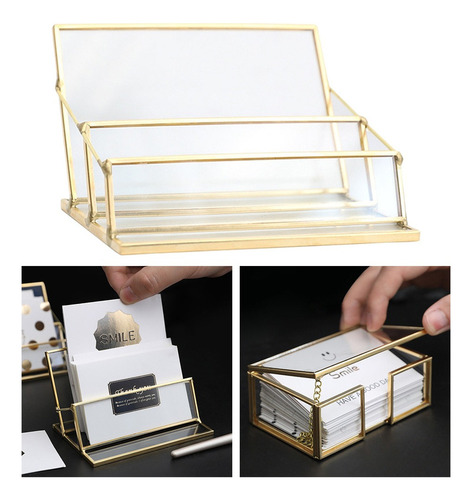 Soporte Para Tarjetas De Visita El 11x7x7cm Dorado Claro.