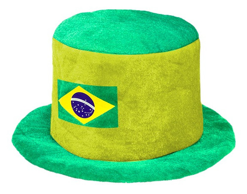 Chapéu Cartola Do Brasil Copa Do Mundo Em Tecido Bandeira Cor Amarelo/Verde
