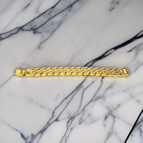 Cadena Gargantilla Cubana Adiamantada Hombre 20mm Acero Inox Dorado