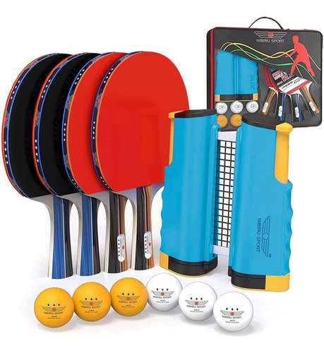 Set De Ping Pong Incluye 4 Paletas, 6 Pelotas Y Red