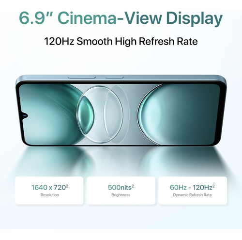 Smartphone Umidigi G100 Android 14, Nfc 6000 Mah, 6,9 Pulgadas, 120 Hz, Cuidado De Los Ojos, Unisoc T615, 6 Gb De Ram, 128 Gb De Rom, Cámara De 50 Mp,