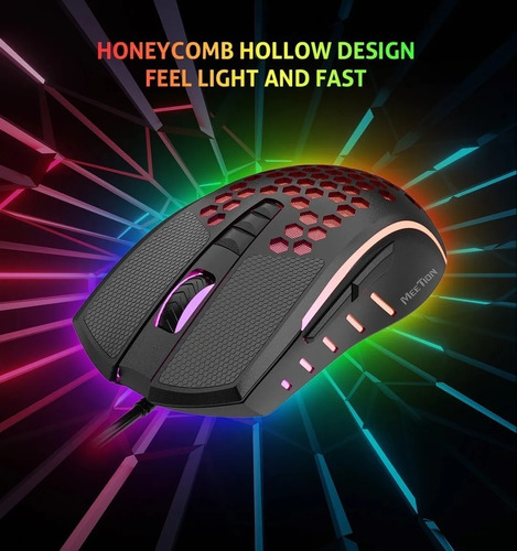 Mouse Gamer Usb Meetion Gm015 Rgb Gamer Panal 6400dpi Nuevo