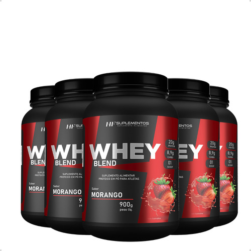 5x Whey Protein De Morango 900g Hf Suplements