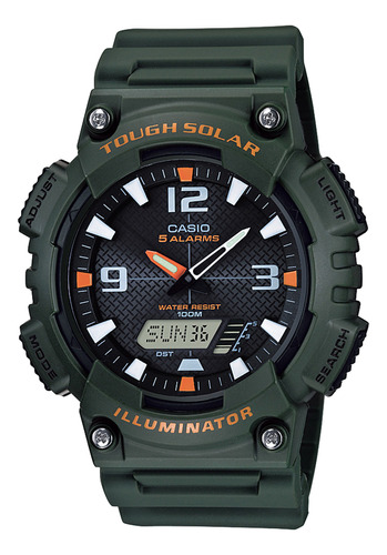 Reloj Hombre Casio Aq-s810w-3avdf Core Mens Color De La Correa Verde Color Del Bisel Verde Color Del Fondo Negro