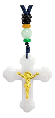 Colgante De Collar De Jesús Con Cruz De Jade Con Incrustacio