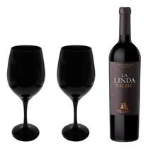 Comprar Set Vino La Linda Malbec + 2 Copas Vidrio Barone Negra 490ml