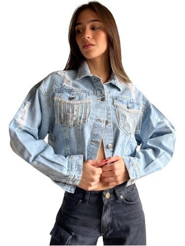 Campera Corta Strass Brillo De Jean