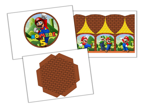 Kit Imprimible Centro De Mesa Hexagonal Super Mario Bros