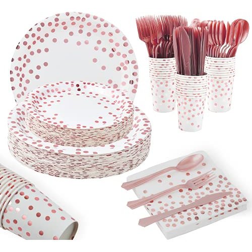 White And Rose Gold Party Supplies 175 Disposable Dinne...