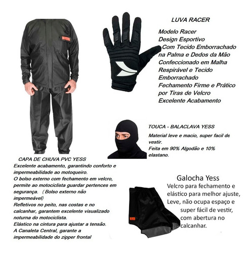 Capa Chuva Motoqueiro Luvas Moto Bota Motociclista Balaclava