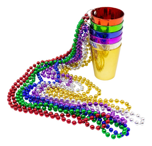 6pz Collar Mardi Grass Vaso Shot Caballito Tequilero Fiesta 