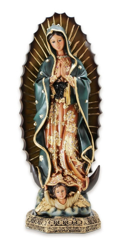Virgen De Guadalupe 31cm Resina Incrustaciones Cristal Fina