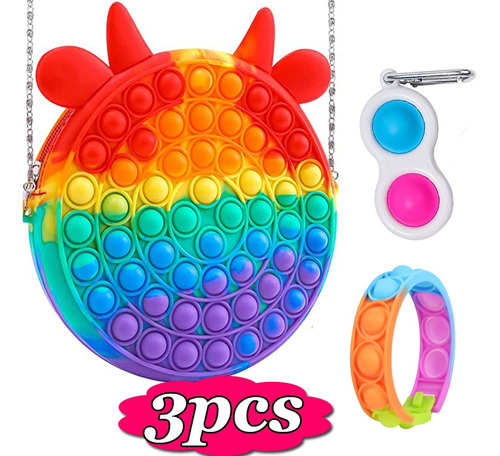 Juego De 3 Monederos Antiestrés Spinner Pop It Toy