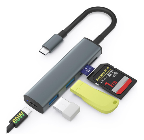 Lector De Tarjetas Sd Usb C 5 En 1 Tiansong Con Cargador Pd