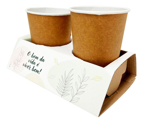 Suporte Porta Copos P/ 2 Copos Delivery Frases- 100 Unidades Cor Viver Bem