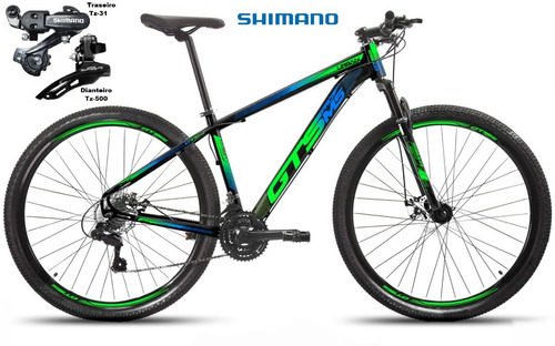 Bicicleta Aro 29 Gts Prom5 Urban Freio A Disco 21 Marchas Cor Preto/Verde/Azul Tamanho do quadro 15