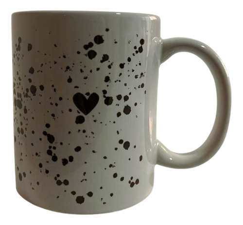 Taza Cerámica Corazón Y Puntos Negros Apta Microondas Blanco Corazón Negro Abstracto
